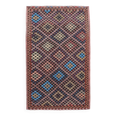 Tapis Kilim Vintage fait main bleu et bordeaux 6X10, 181x295Cm