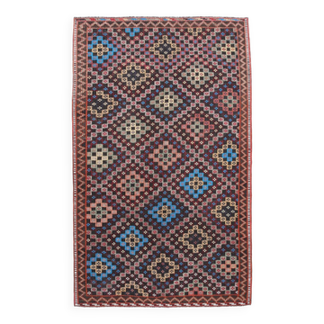 6X10 Bluw & Burgundy Handmade Vintage Kilim Rug, 181x295Cm