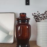 Vintage smoked glass jar with its hermetic lid manufactures in belgian 18cm high