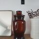Pot en verre fumé vintage avec son couvercle hermetique fabrique en belgique 18cm de haut