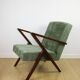 Fauteuil vintage en velours olive, rénové