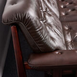 Canapé en palissandre et cuir de veau des années 60, rodeio par jean gillon, 1968