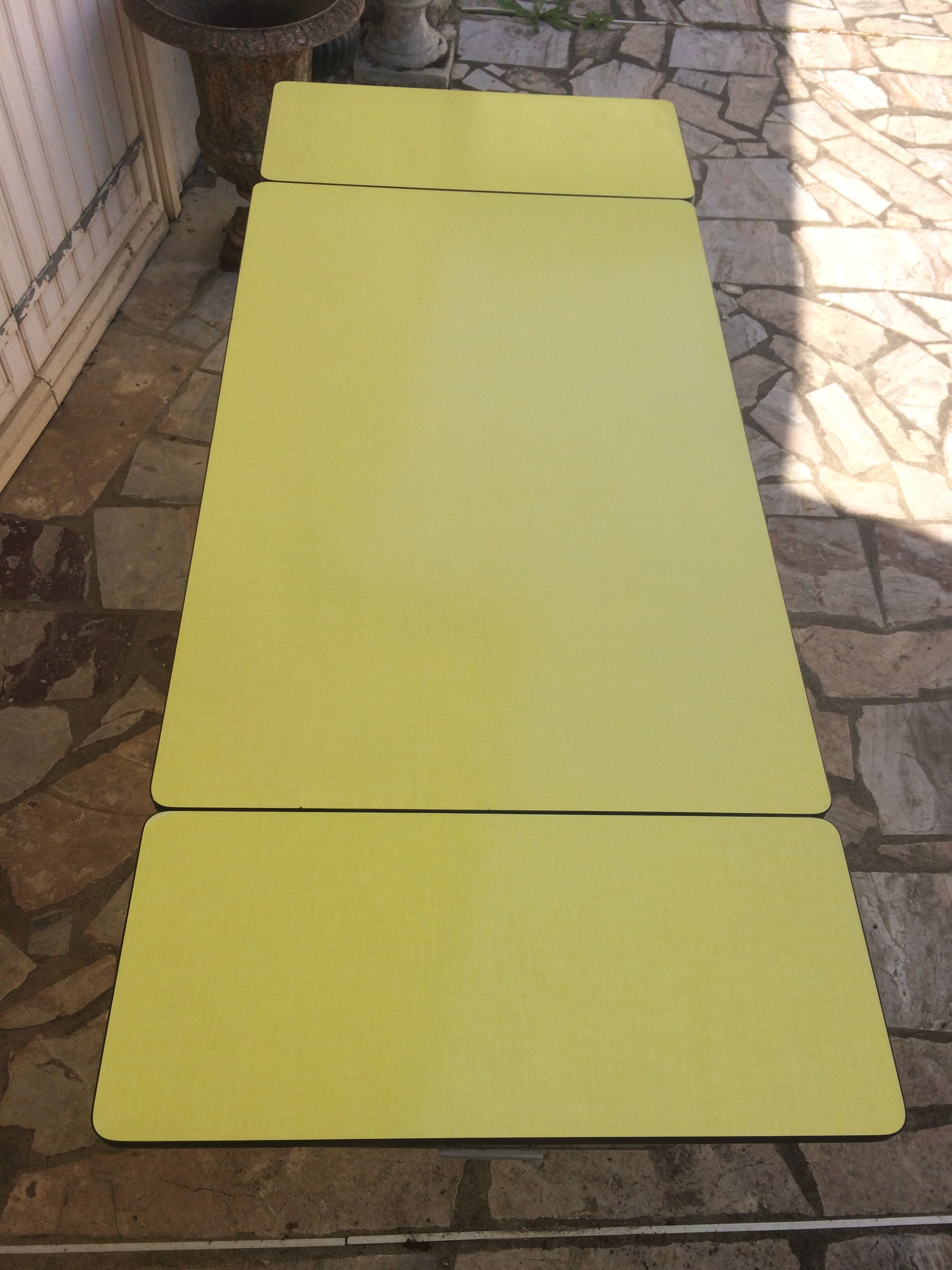 Plastilux yellow formica table with extensions 50s