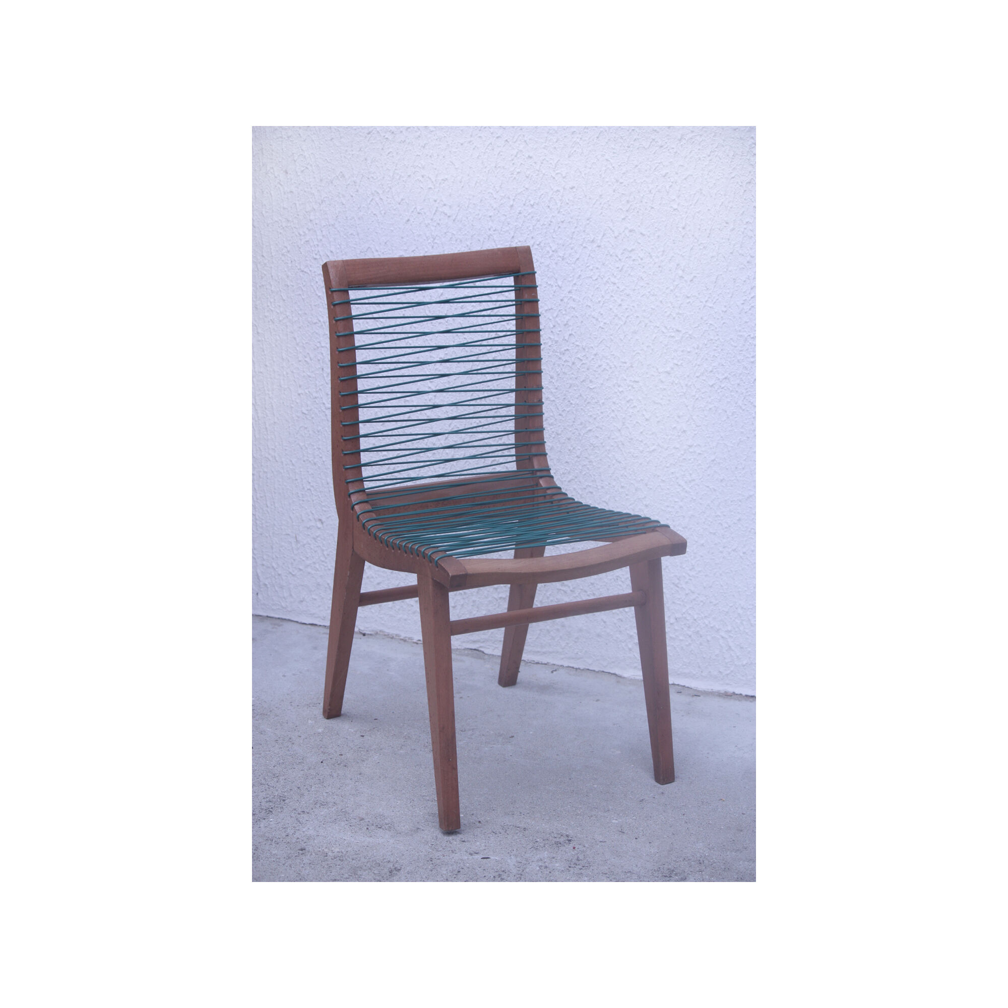 4 Louis Sognot chairs, green yarn