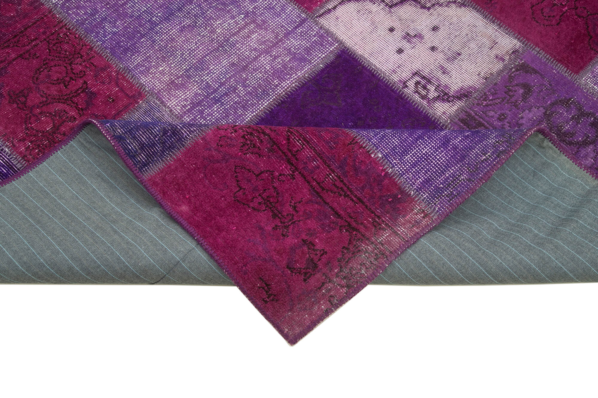 Hand-Knotted Turkish Vintage 172 cm x 247 cm Purple Patchwork Carpet