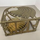 Hollywood Regency 4.8kg Brutalist Solid Brass Magazine Holder Stand, Italy