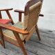 Pair of vintage 1940 armchairs in mahogany and braided rope