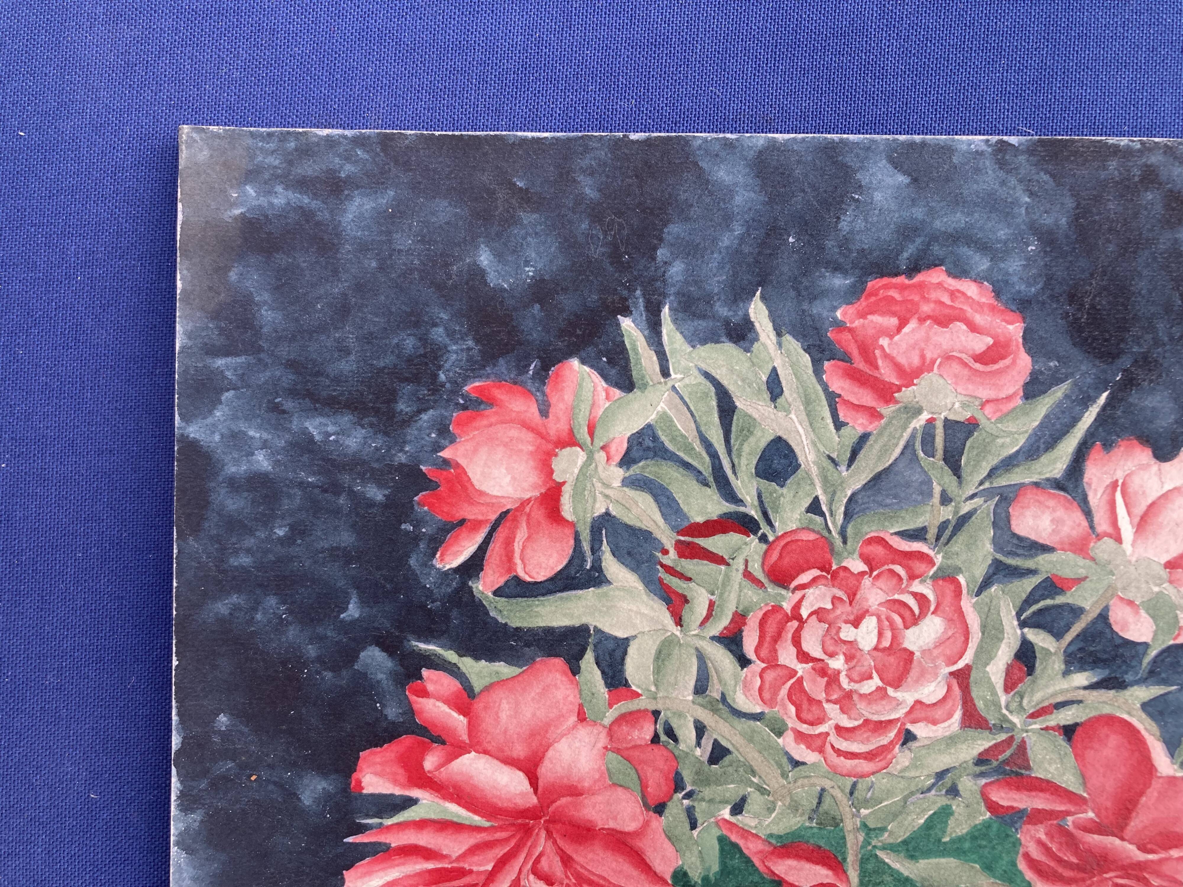 Vintage watercolor with peonies