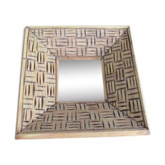 Small carved wooden square mirror
