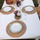 White farmhouse table set and four chairs