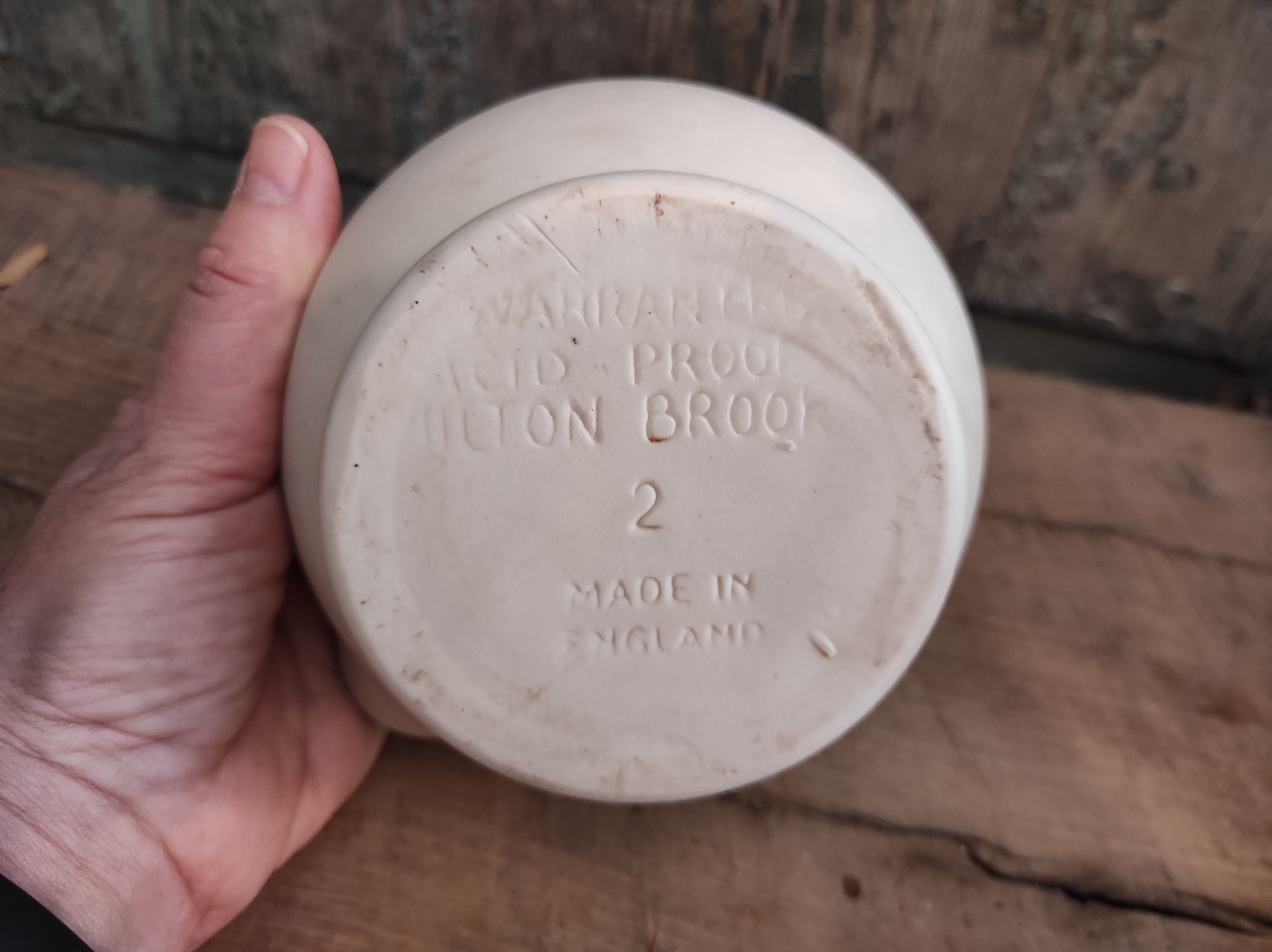 Vintage English ceramic and wooden mortar and pestle set