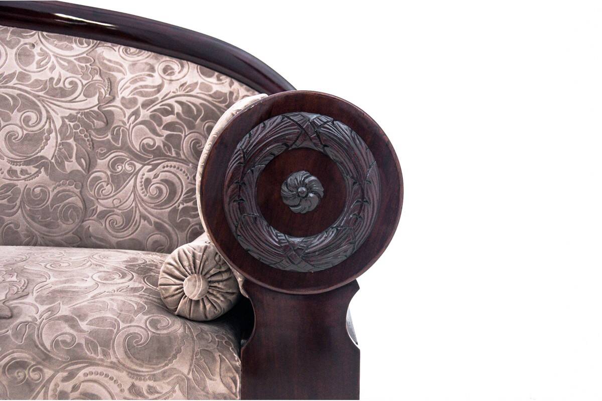 Antique sofa in Biedermeier style, Northern Europe, circa 1840.