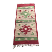 Mid-century multicoloured hallway rug in textile, kilim style, 1950s — 106 x 47 cm