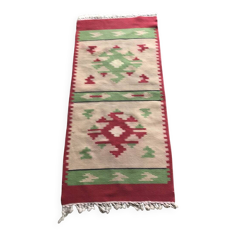 Mid-century multicoloured hallway rug in textile, kilim style, 1950s — 106 x 47 cm