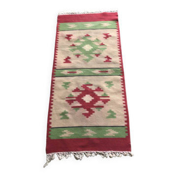 Mid-century multicoloured hallway rug in textile, kilim style, 1950s — 106 x 47 cm