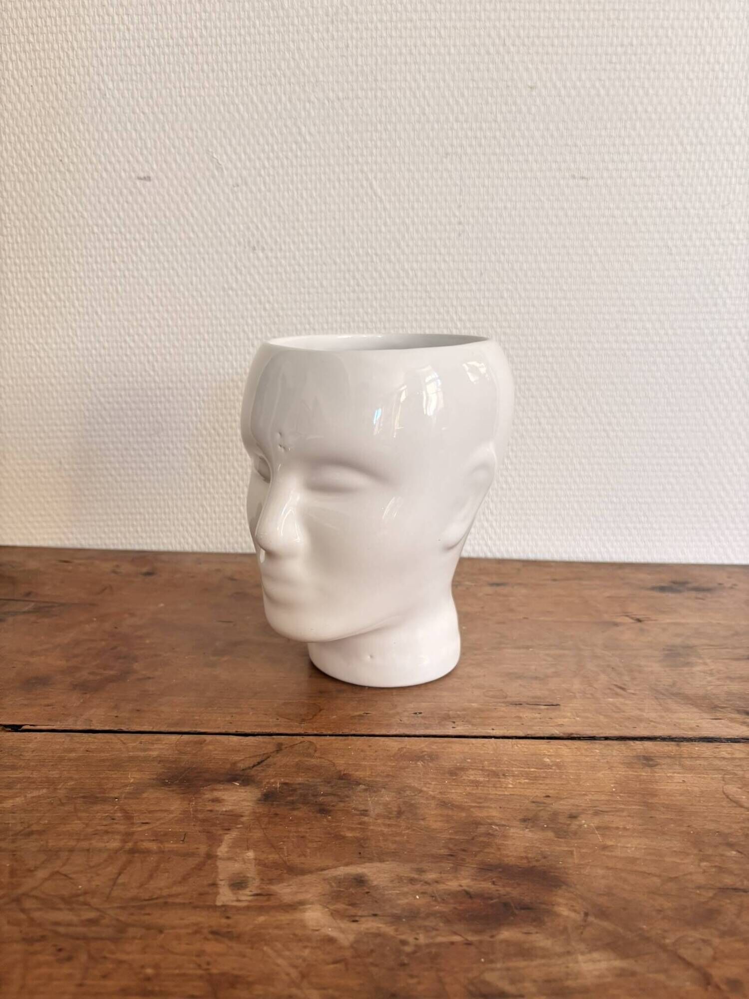 White Ceramic Vase Pot Male Head Minimalist Face Vintage Design