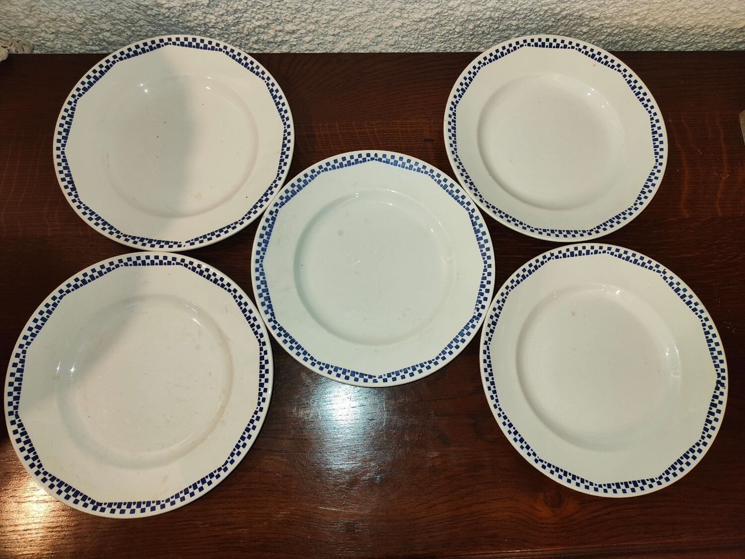 5 flat plates Moulin des loups and Hamage Orchies France blue 50s