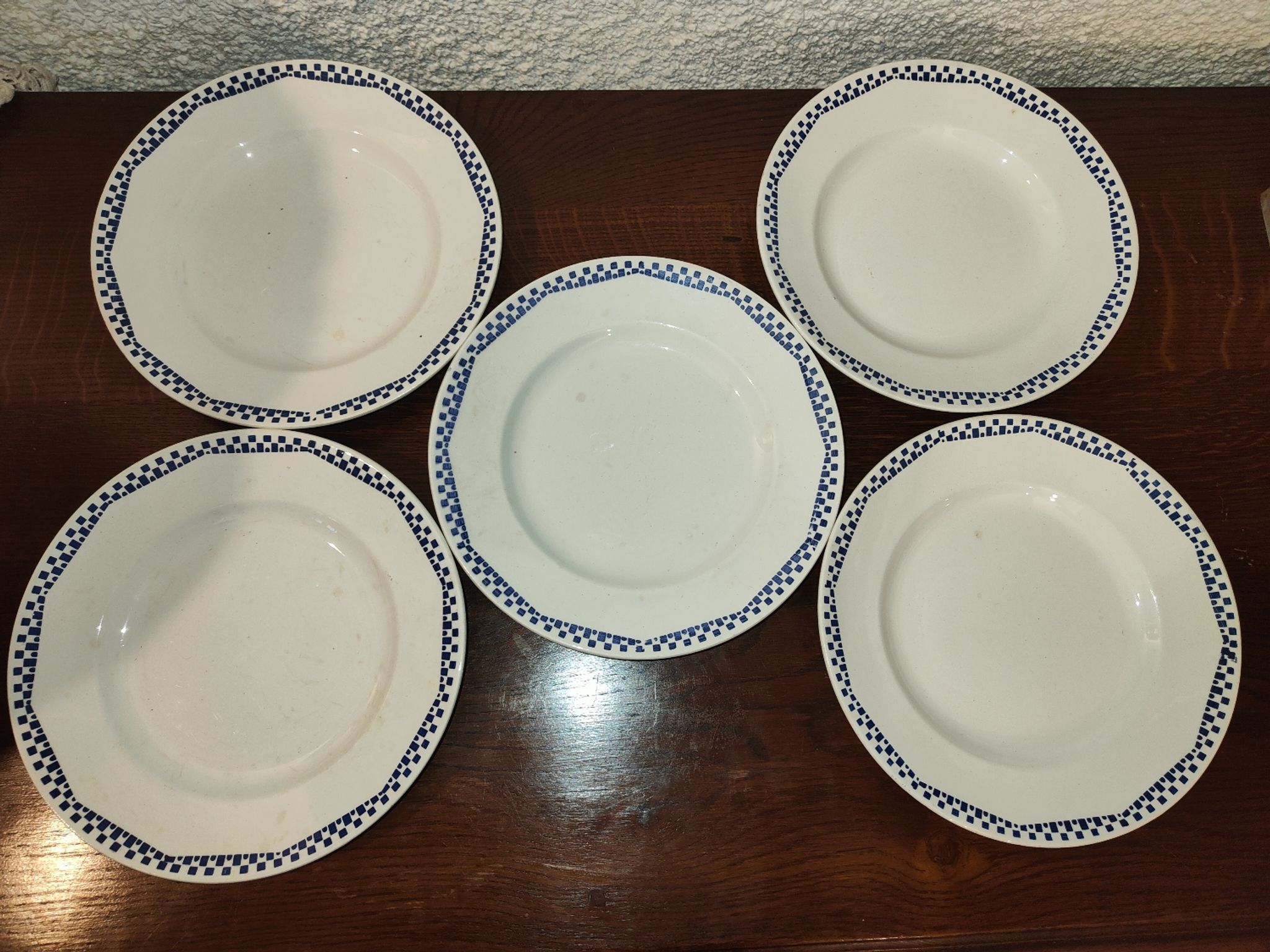 5 flat plates Moulin des loups and Hamage Orchies France blue 50s