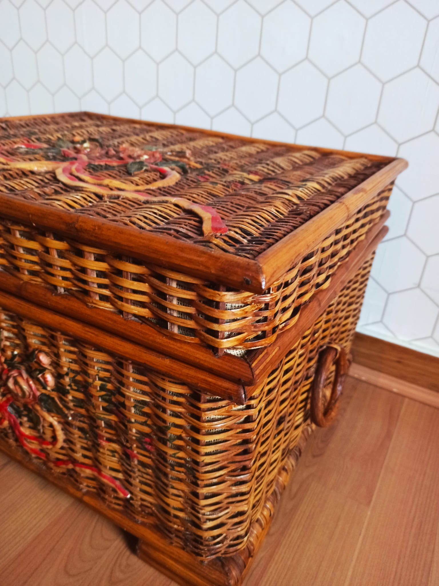 Ancient wicker, rattan and bamboo chest