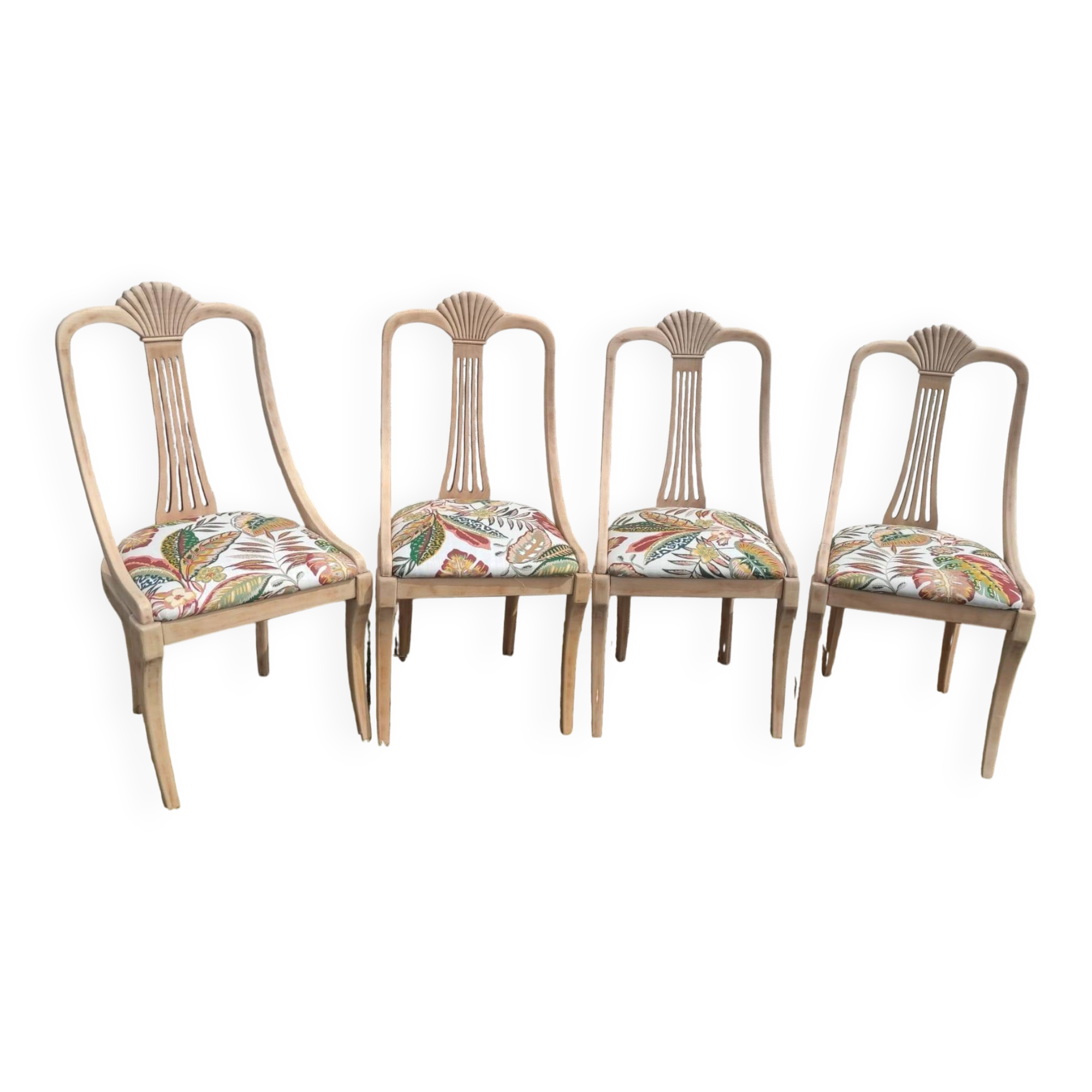 4 vintage wooden chairs sanded and reupholstered.
