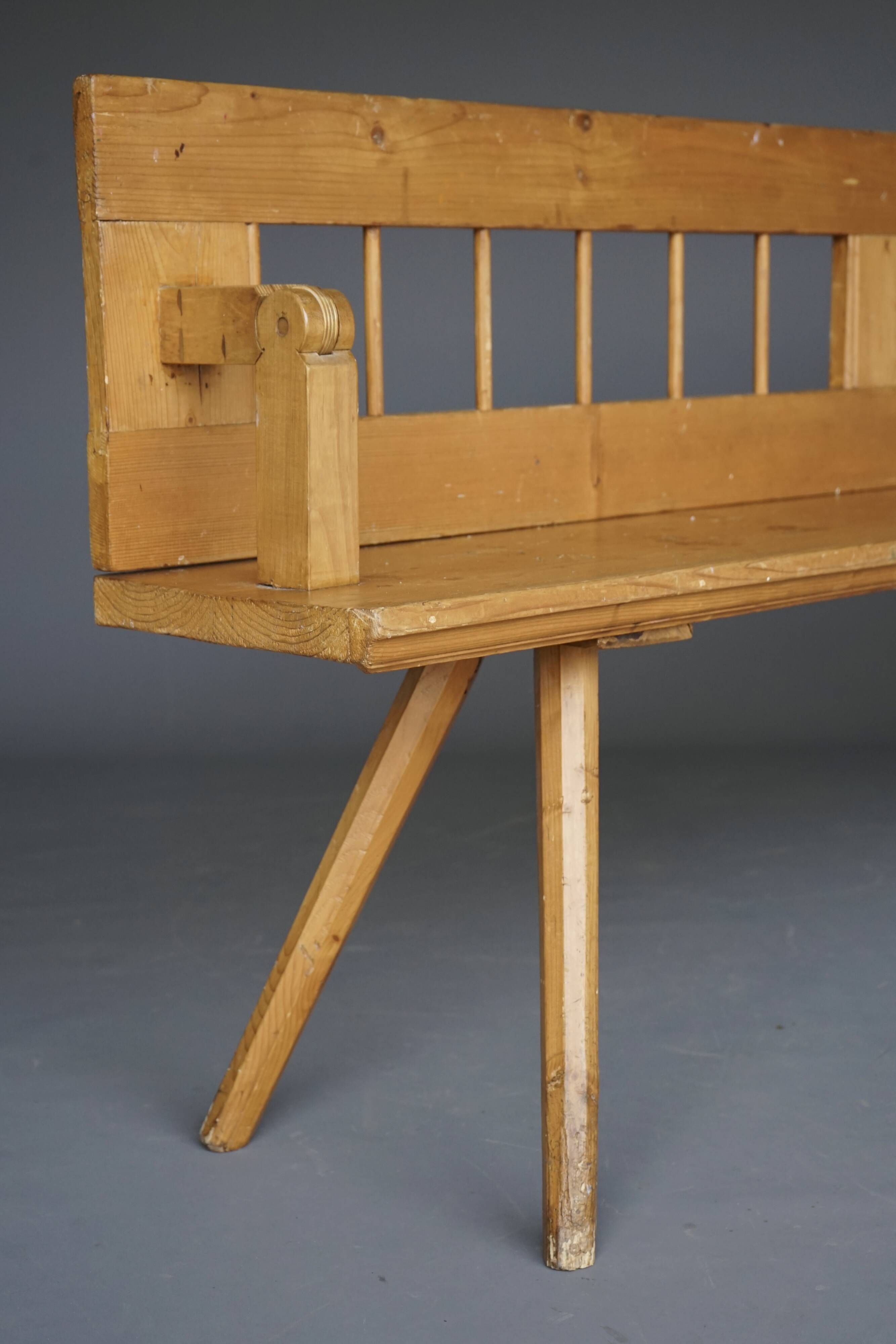 Scandinavian pine bench with turnable backrest, 1890s