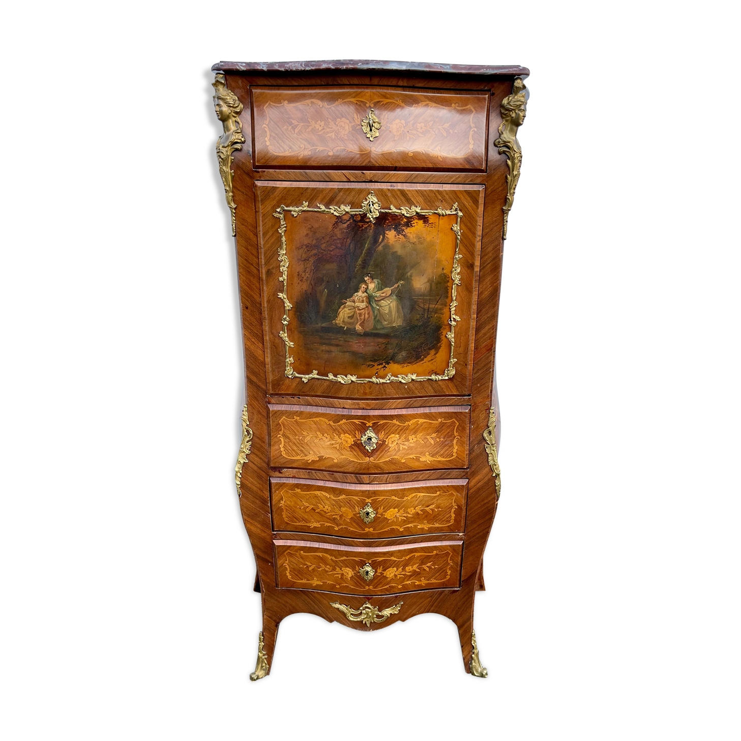 Secretary louis XV curved, varnish Martin, marquetry