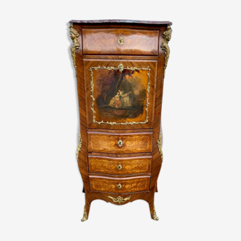 Secretary louis XV curved, varnish Martin, marquetry