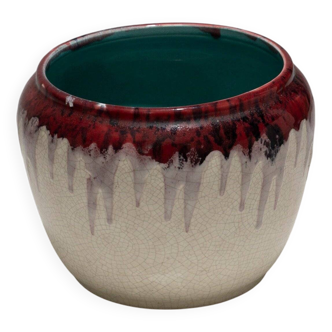 Cache-pot en faïence fine craquelée, orchies, 1930s