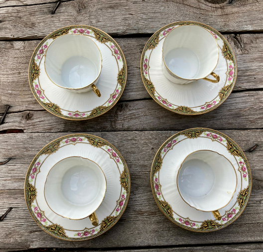 4 cups and under cups Limoges porcelain - Chabrol & Poirier 1925