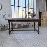 Farm table with turned legs, made of pine and birch, 180cm.