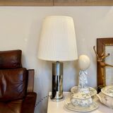 Table lamp in beige pleated cotton and chrome aluminum