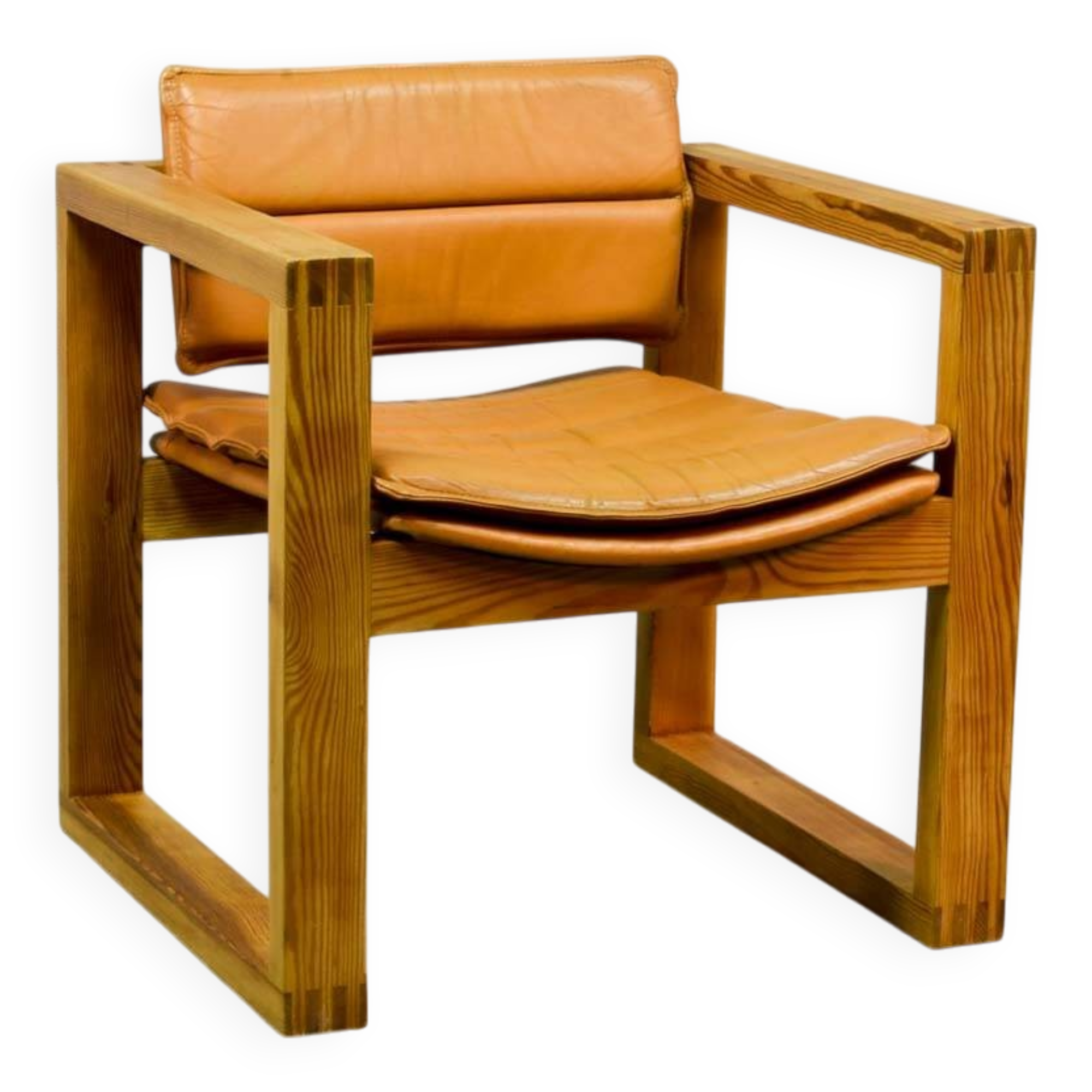 Ate van Apeldoorn Dutch Design Cognac Leather Cubic Pinewood Side Chair 70s