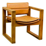 Ate van Apeldoorn Dutch Design Cognac Leather Cubic Pinewood Side Chair 70s