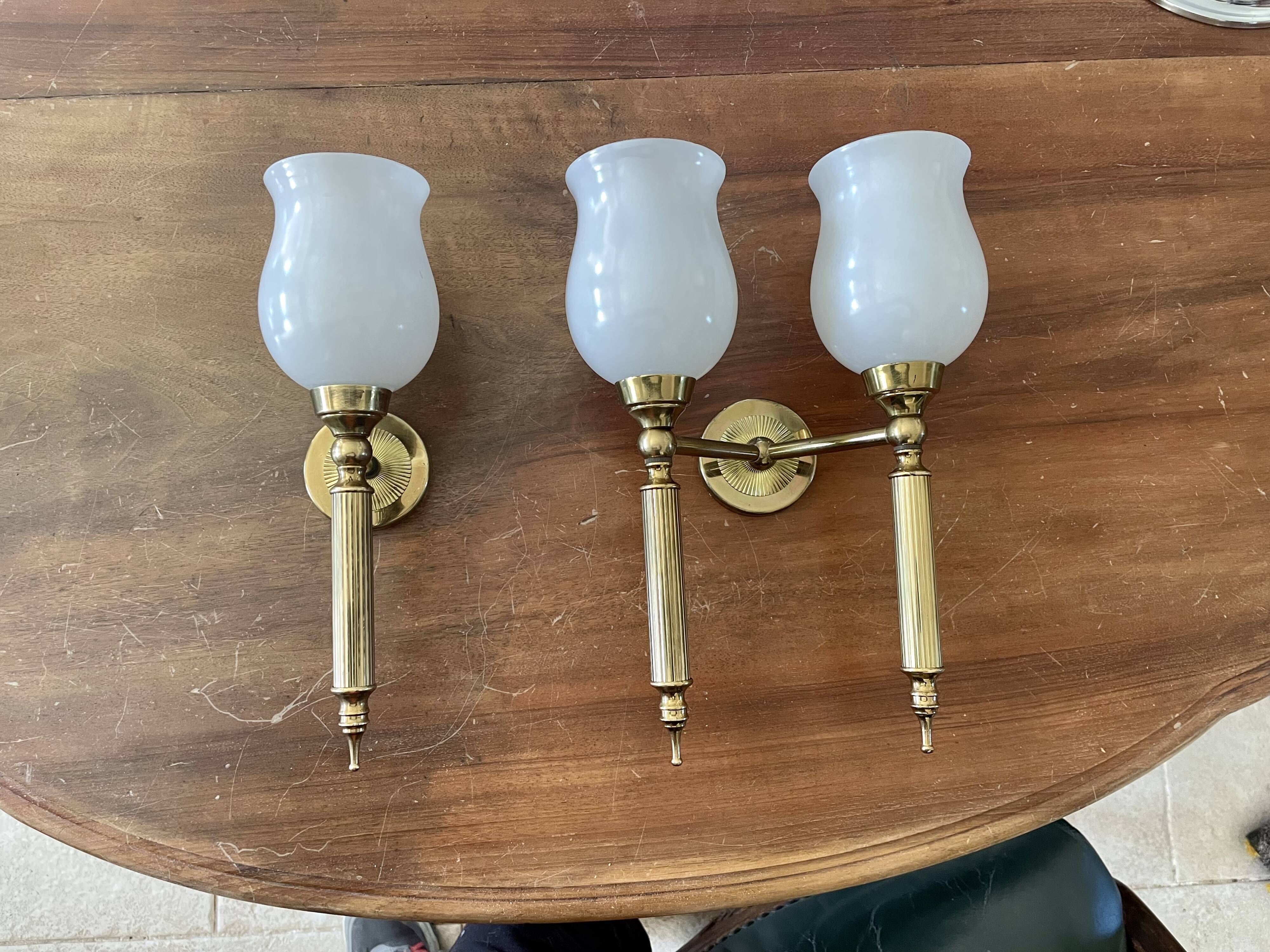 Brass and opaline torchiere appliques