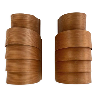 Pair of wooden wall lamps by Hans Agne Jakobsson, Ed. Ellysett Markaryd, Sweden 1960's