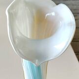 Antique large soliflore vase in venetian opaline glass, jack in the pulpit/murano. arum flower collar/triple multi-colored twisted overlay. high 40 cm