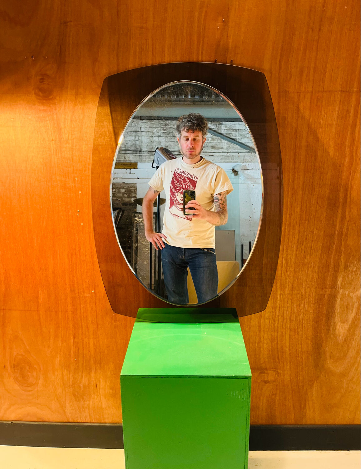 Vintage smoked glass mirror from around 1970.