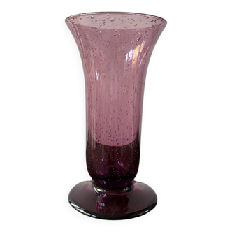 Vase en verre bullé pourpre Riom vintage années 60