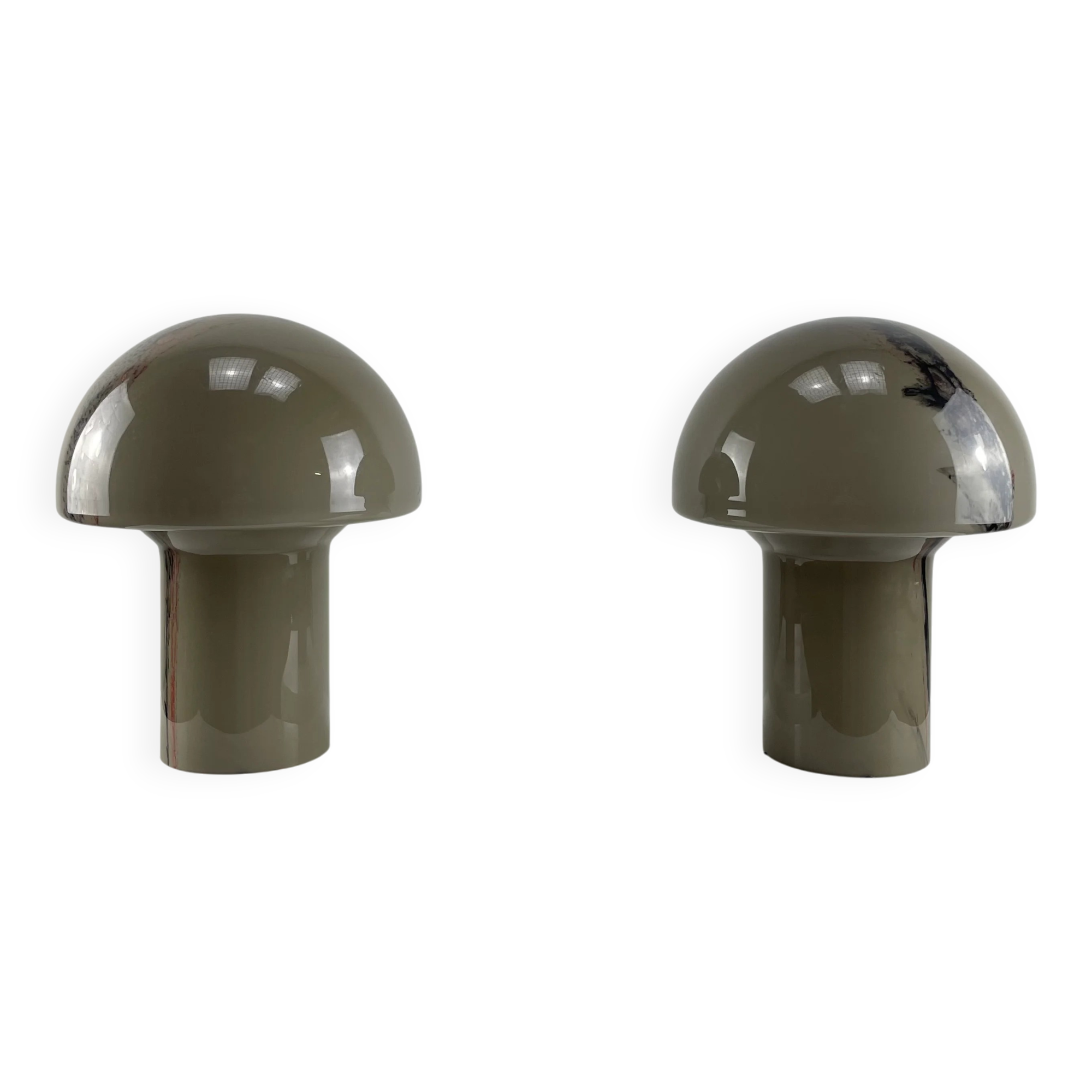 Pair of LIDO mushroom table lamps in brown glass by Peill and Putzler, 1970.