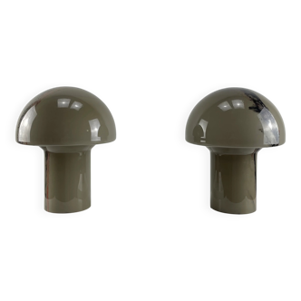 Pair of LIDO mushroom table lamps in brown glass by Peill and Putzler, 1970.
