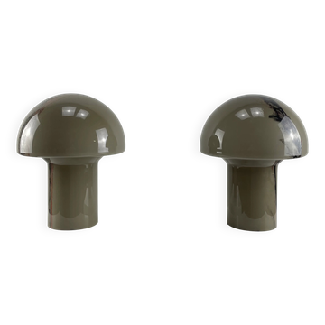 Pair of LIDO mushroom table lamps in brown glass by Peill and Putzler, 1970.