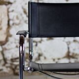 Cantilever armchair in chromed metal and black leather, 1970
