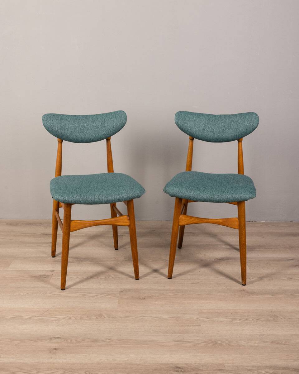 Pair of 60s vintage chairs in green fabric Italian design