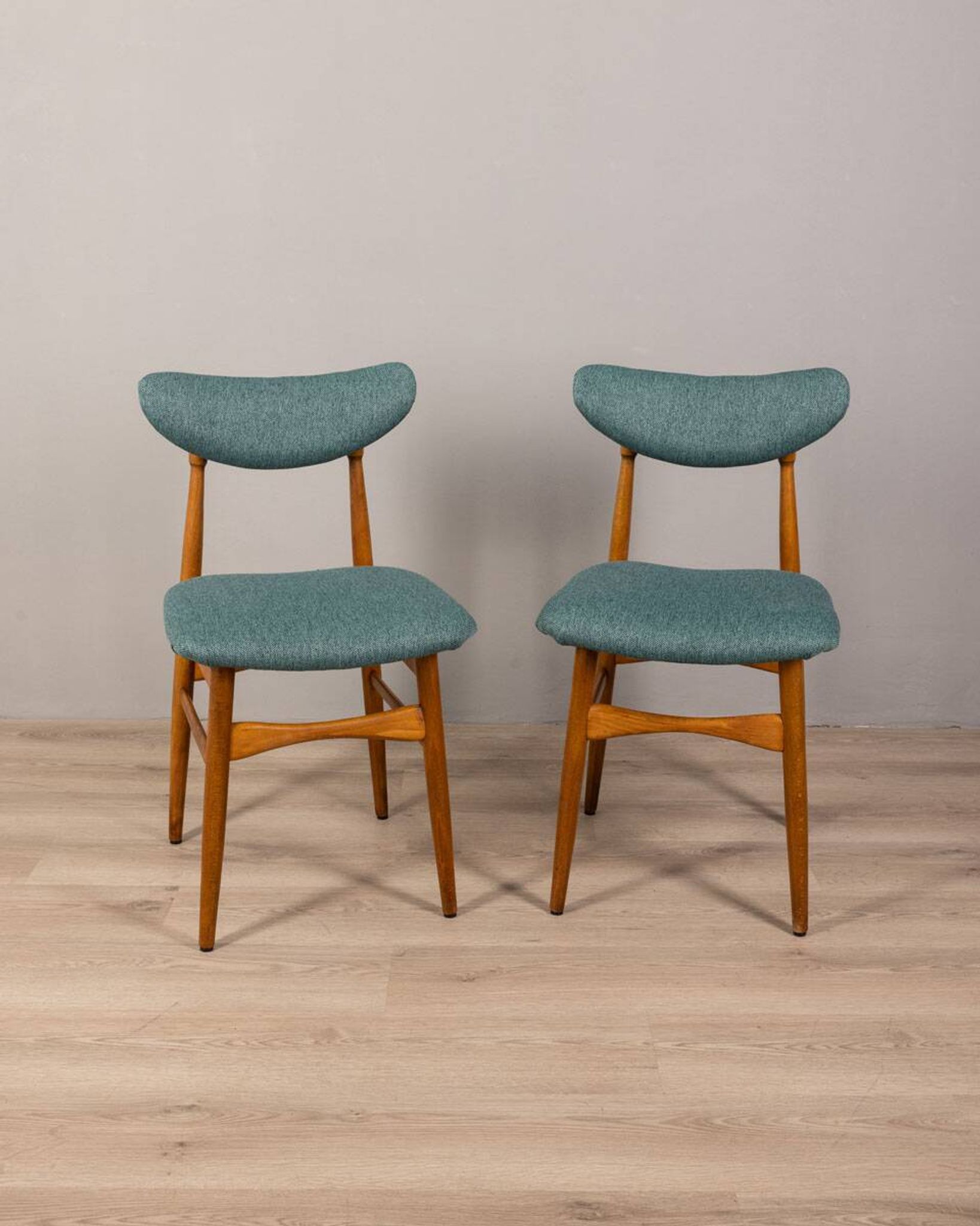 Pair of 60s vintage chairs in green fabric Italian design