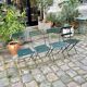 Salon de jardin, table et 4 chaises pliantes en métal vert