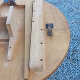 1950s round oak table, 2 heights, central quadripod leg