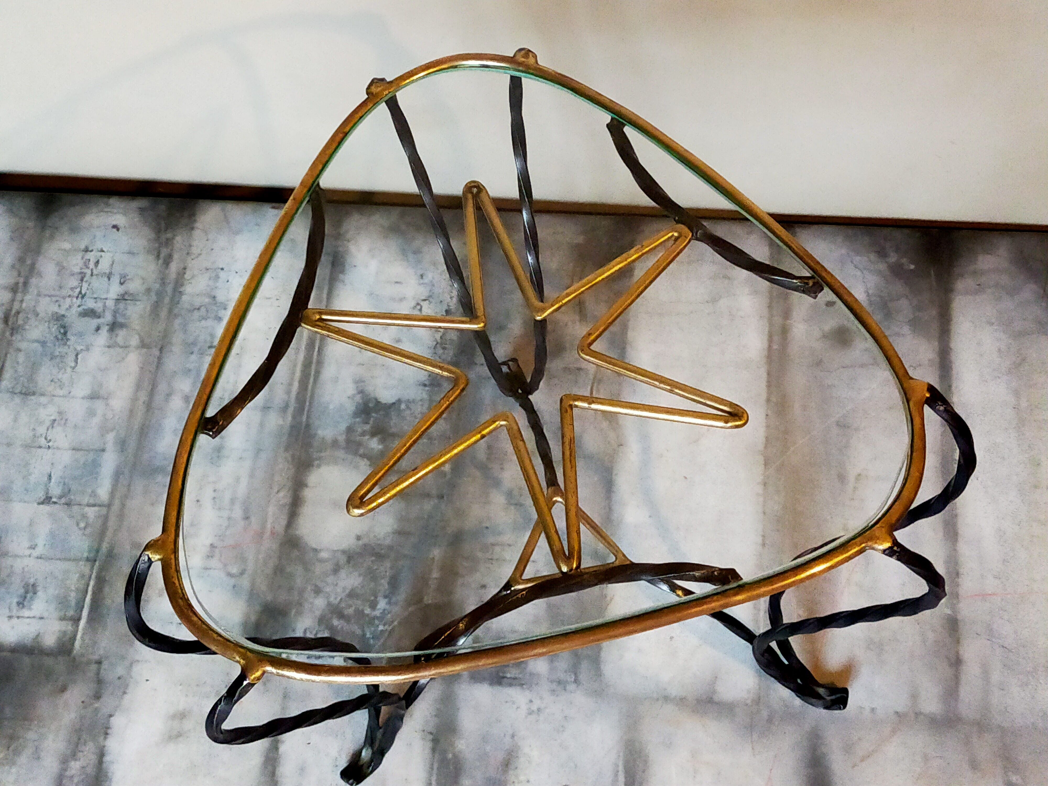 Vintage wrought iron tripod coffee table