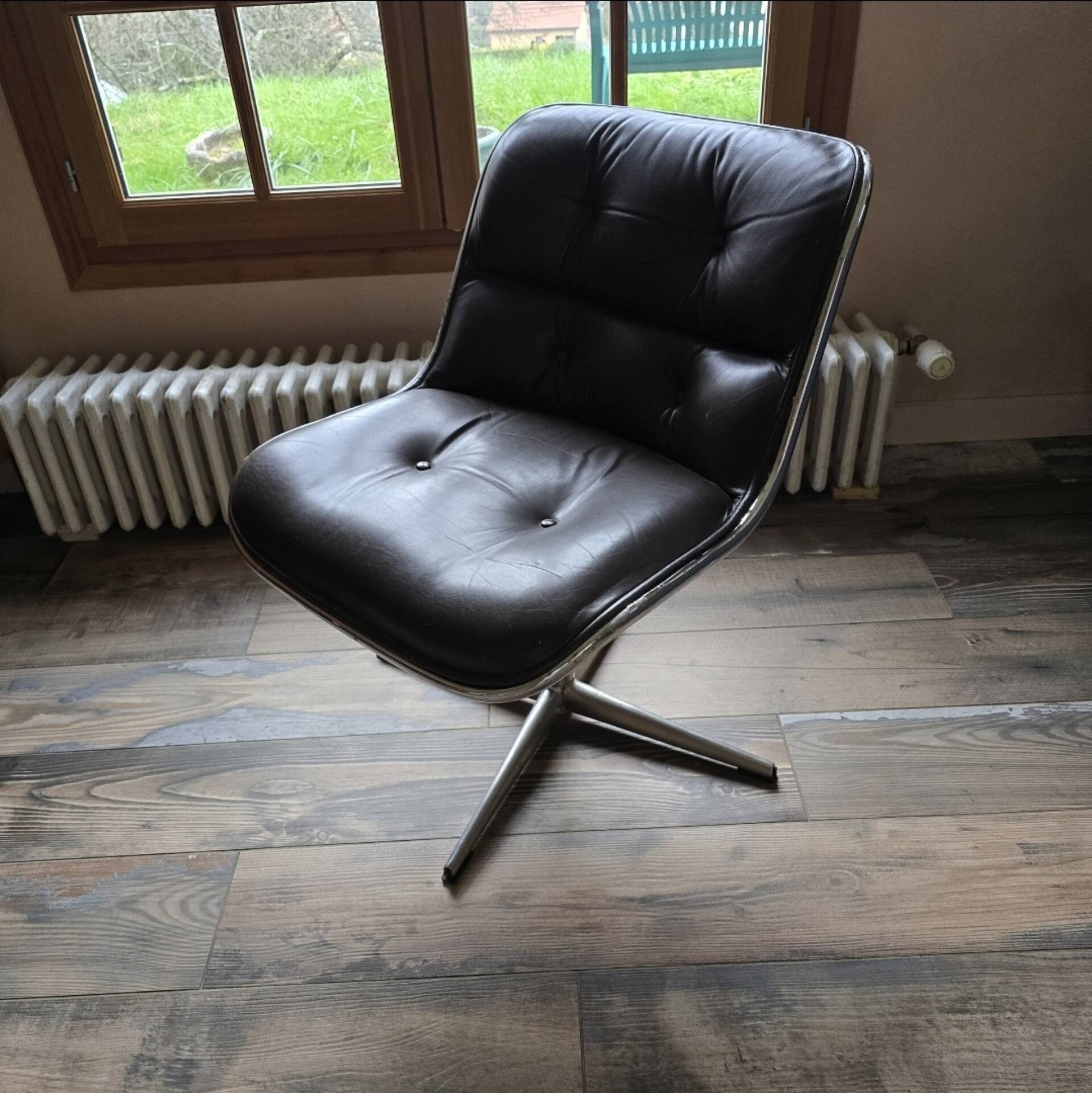 Charles Pollock Knoll Brown Leather Office Chair - Without Armrests