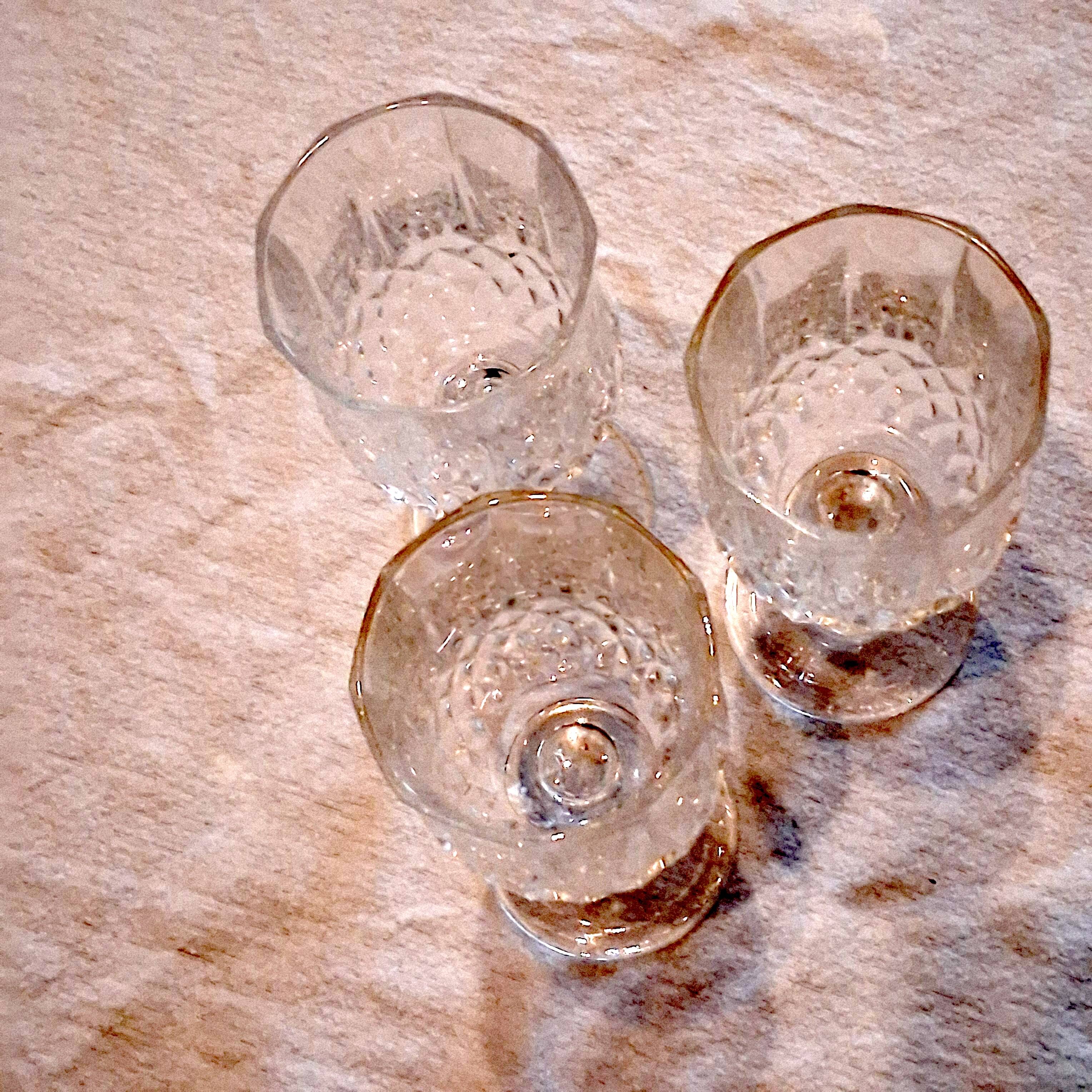 3 large crystal wine glasses in good condition