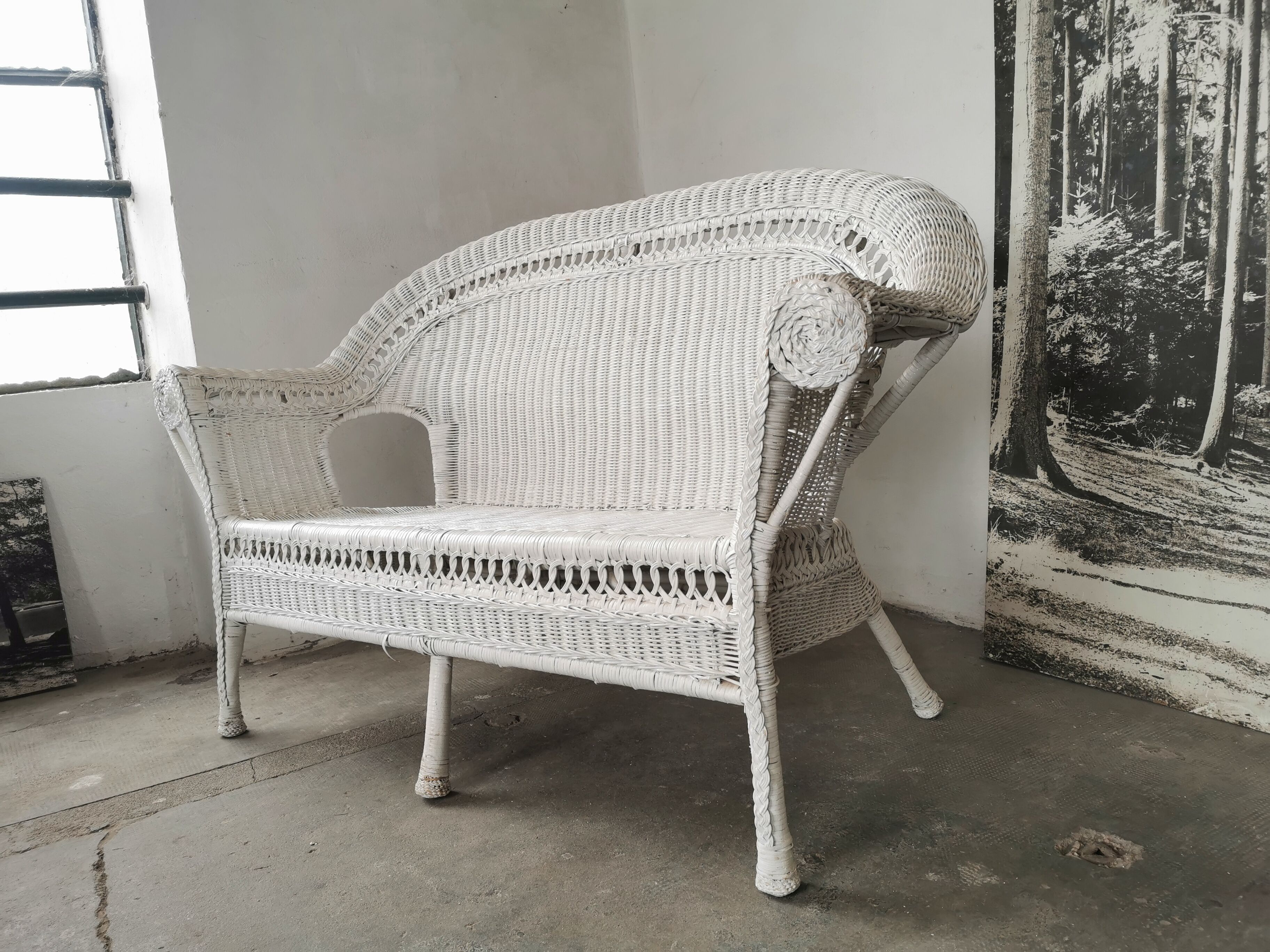 Wicker bench, rattan